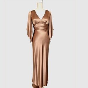 Elegant Issue New York Bronze VNeck Plunging Empire Waist Gown Women's 8 NWT